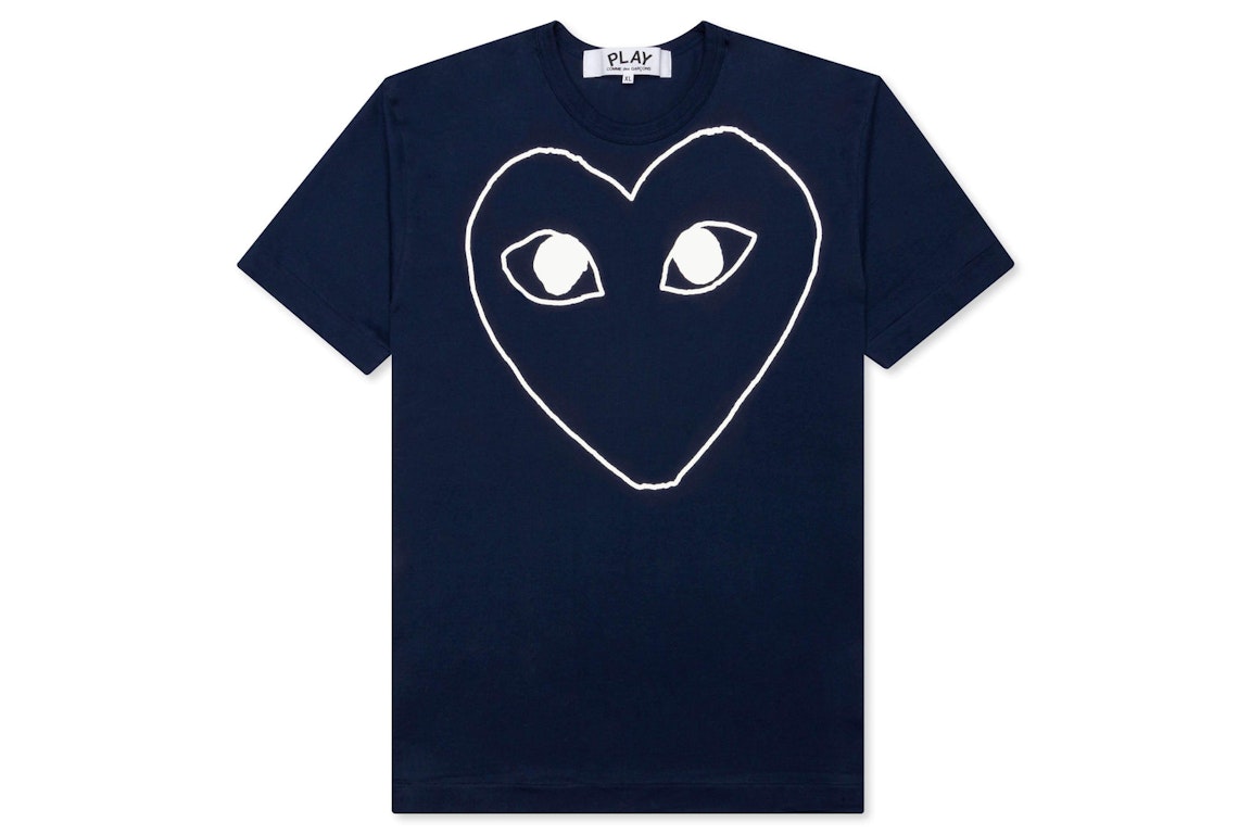 Pre-owned Cdg Play White Outline Heart T-shirt Navy