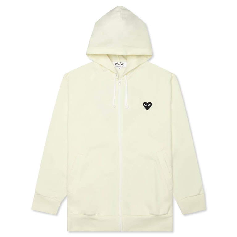 Pre-owned Cdg Play Comme Des Garcons Play Women's Big Black Heart Zip Up Hoodie Ivory