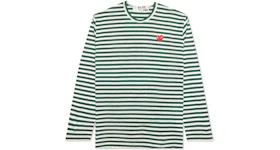 Comme des Garcons Play Women's Big Red Heart Striped L/S T-shirt Green/White