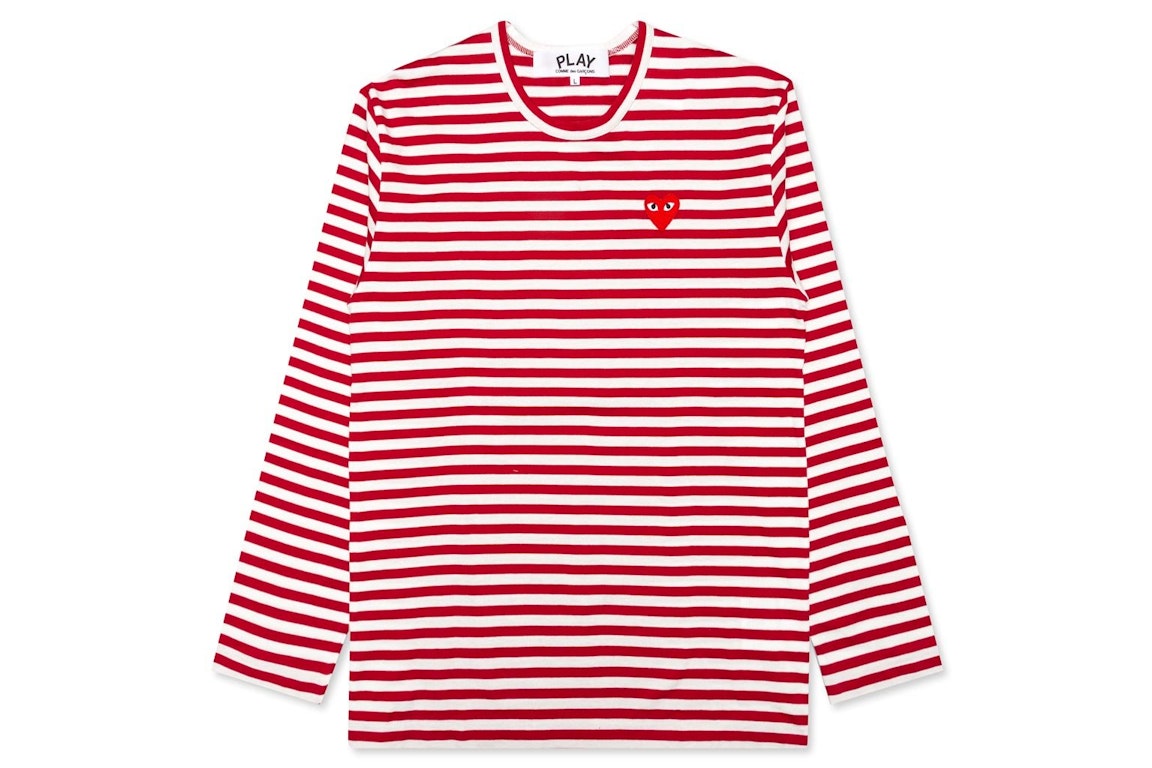 Pre-owned Cdg Play Comme Des Garcons Play Women's Big Red Heart Striped L/s T-shirt Red/white
