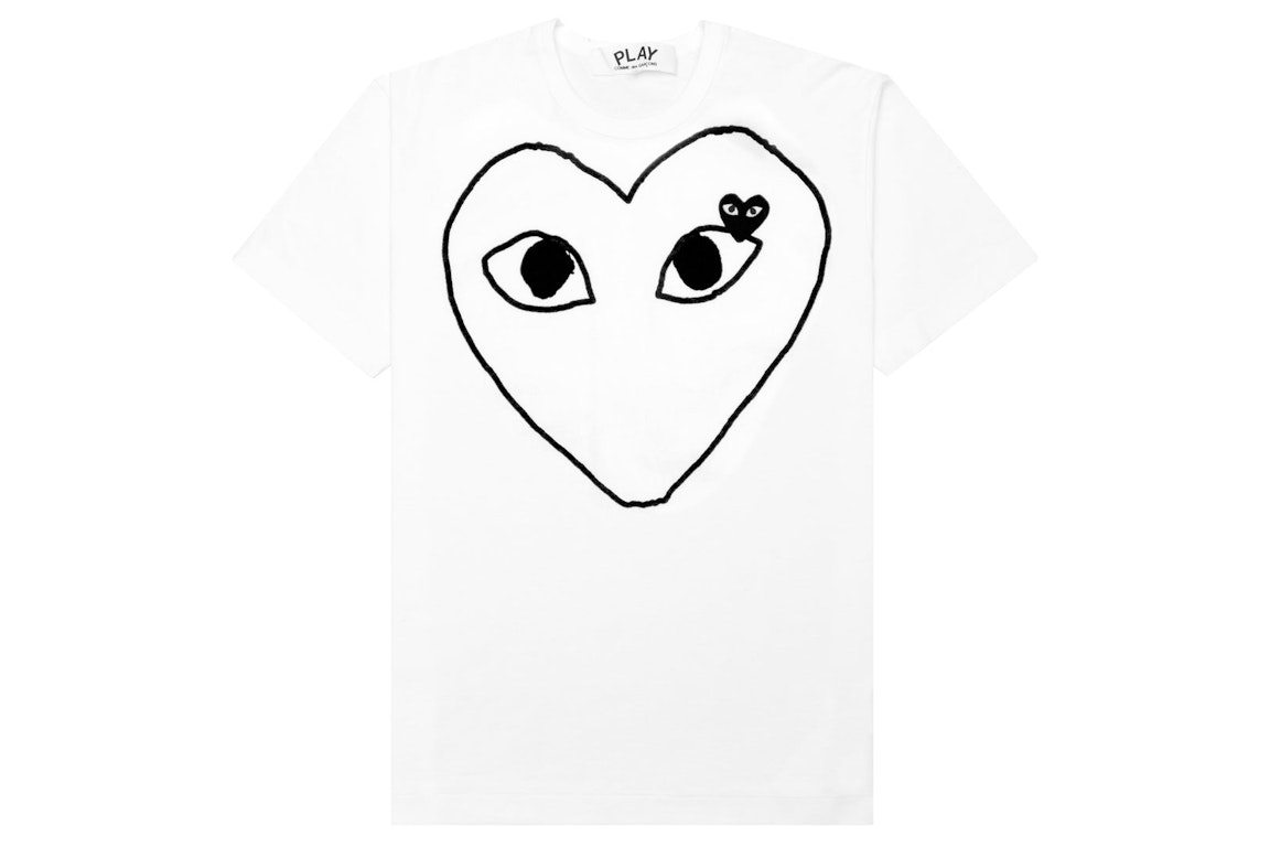 Pre-owned Cdg Play Comme Des Garcons Play Women's Black Emblem Outline T-shirt White