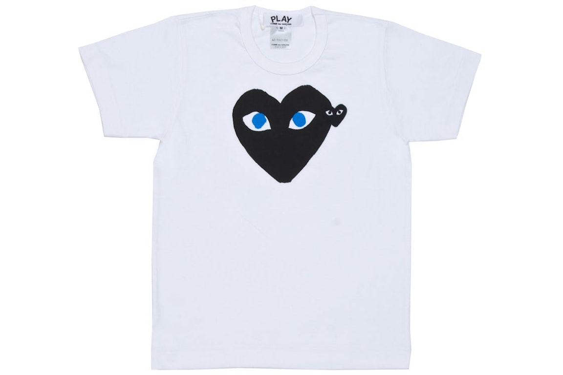 Pre-owned Cdg Play Comme Des Garcons Play Women's Black Heart Blue Eyes T-shirt White