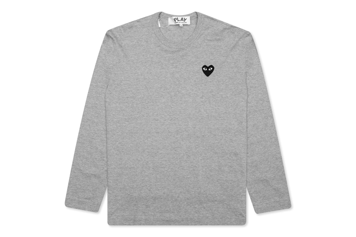 Pre-owned Cdg Play Comme Des Garcons Play Women's Black Heart Emblem L/s T-shirt Grey
