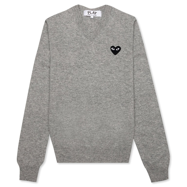 Pre-owned Cdg Play Comme Des Garcons Play Women's Black Heart V Neck Sweater Grey
