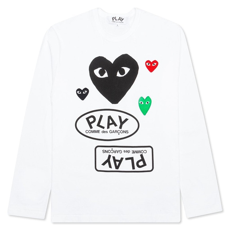 Comme des Garcons Play Women's Black Multi Logo L/S T-shirt White