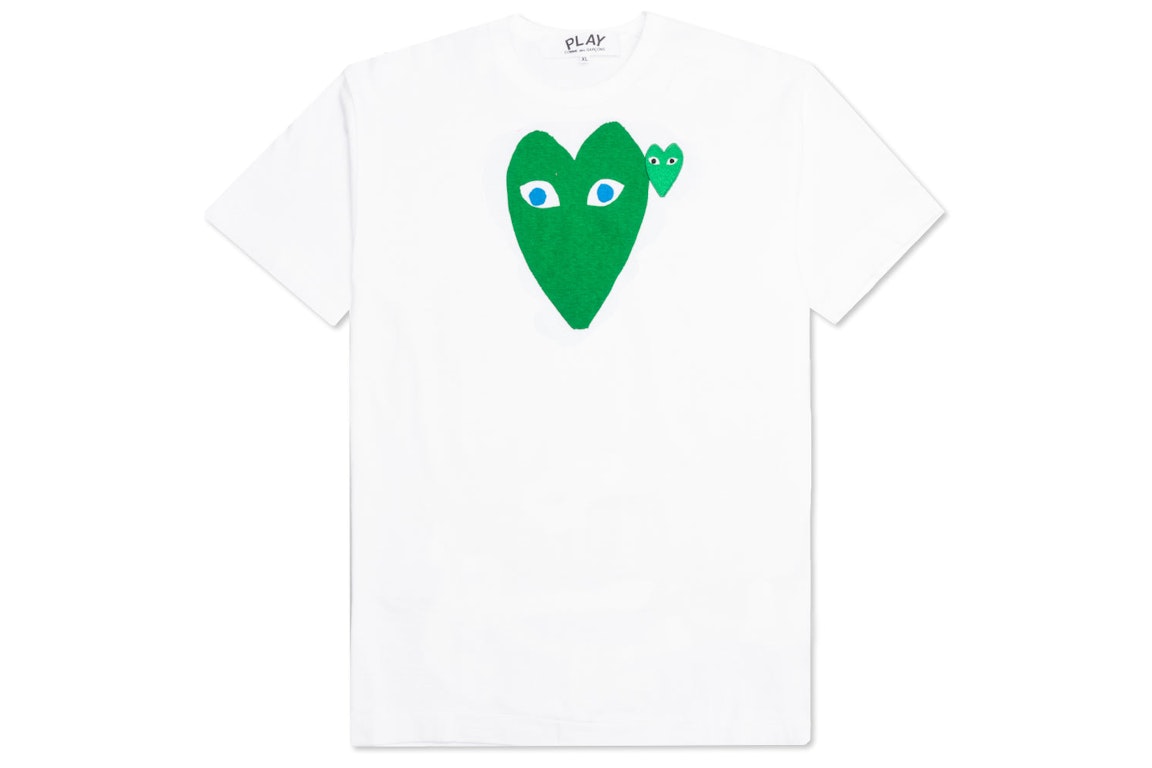 Pre-owned Cdg Play Comme Des Garcons Play Women's Blue Eyed Green Heart T-shirt White