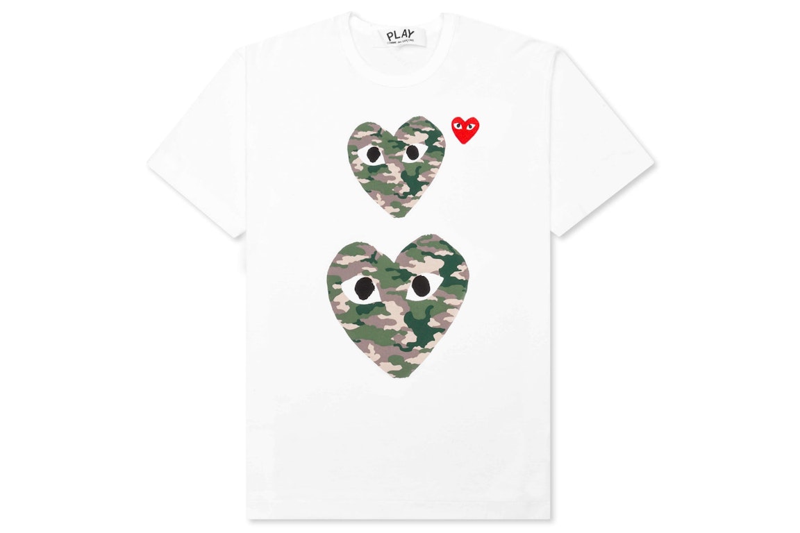Pre-owned Cdg Play Comme Des Garcons Play Women's Camouflage Double Heart T-shirt White