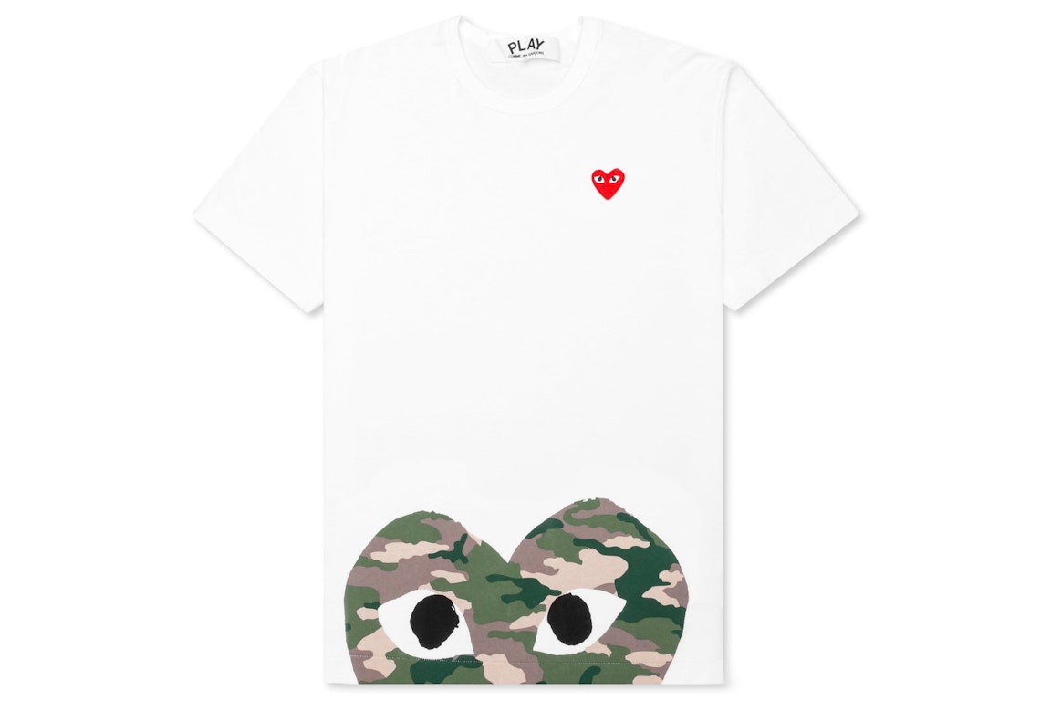 Pre-owned Cdg Play Comme Des Garcons Play Women's Camouflage Edge Heart T-shirt White