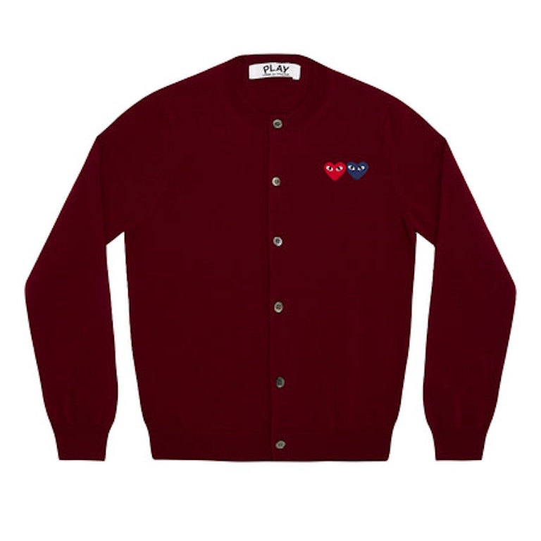 Pre-owned Cdg Play Comme Des Garcons Play Women's Double Heart Cardigan Sweater Burgundy