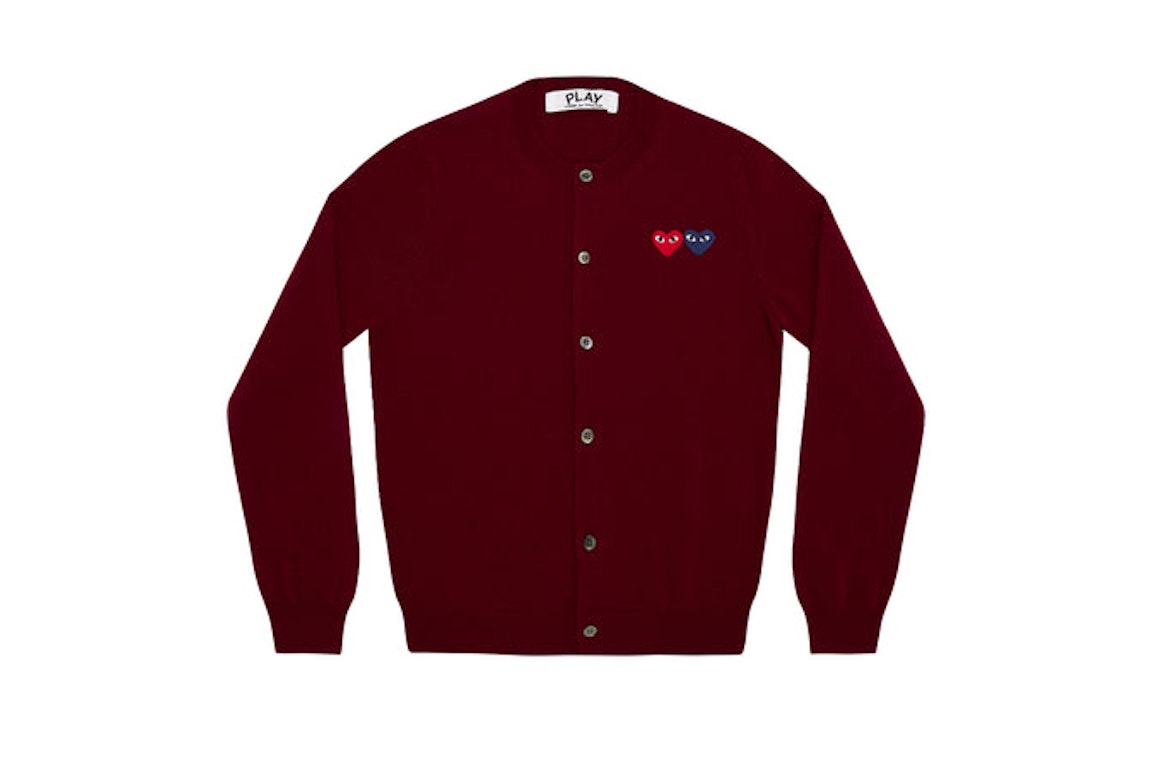 Pre-owned Cdg Play Comme Des Garcons Play Women's Double Heart Cardigan Sweater Burgundy