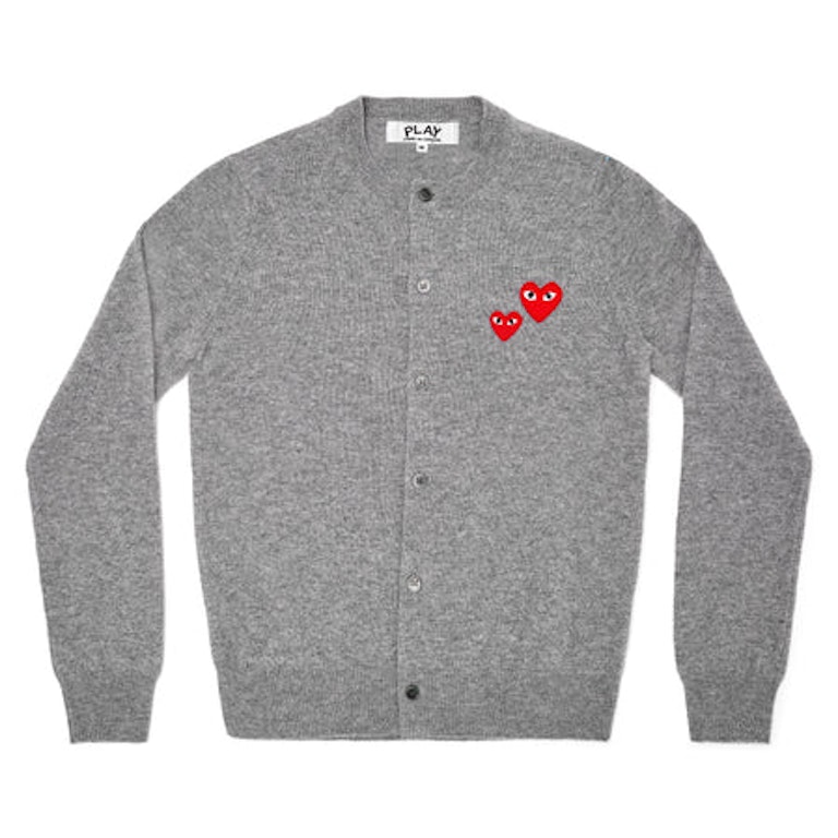Pre-owned Cdg Play Comme Des Garcons Play Women's Double Heart Cardigan Sweater Grey