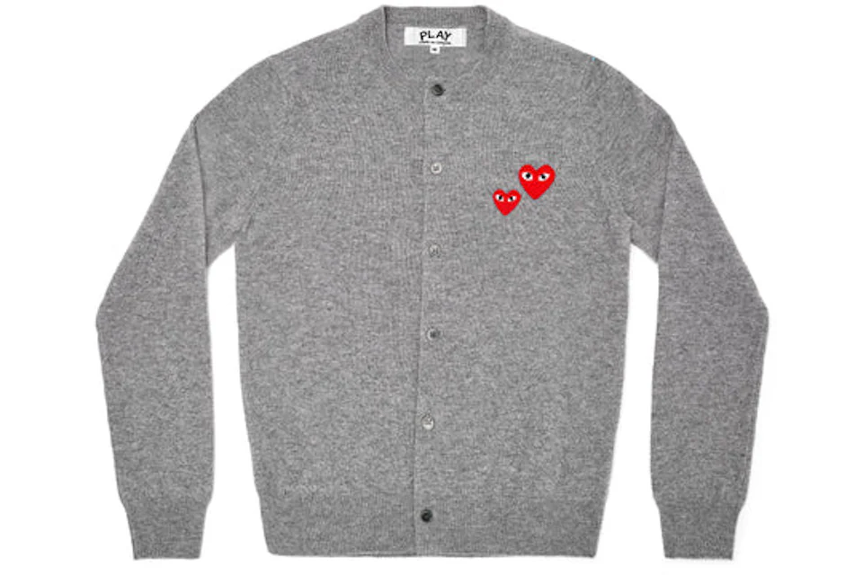 Comme des Garcons Play Women's Double Heart Cardigan Sweater Grey