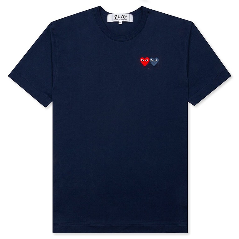 Pre-owned Cdg Play Comme Des Garcons Play Women's Double Hearts T-shirt Navy