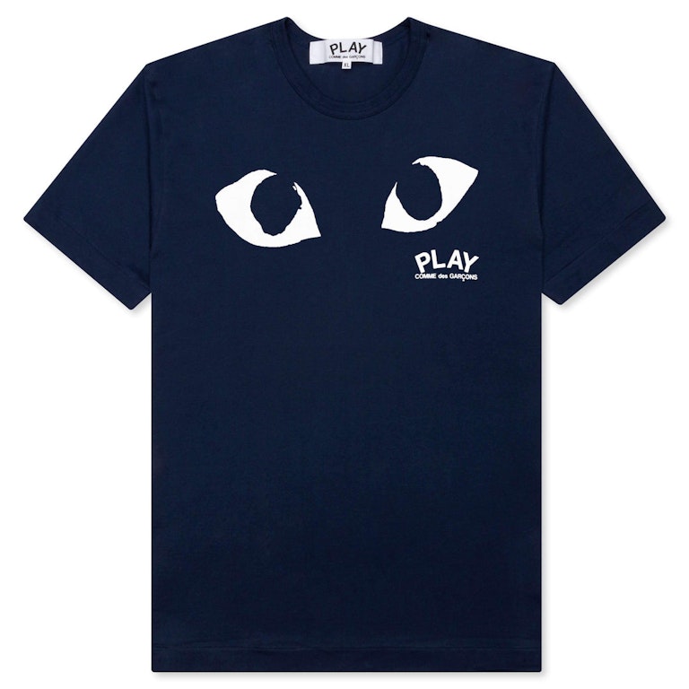 Pre-owned Cdg Play Comme Des Garcons Play Women's Eyes Logo T-shirt Navy