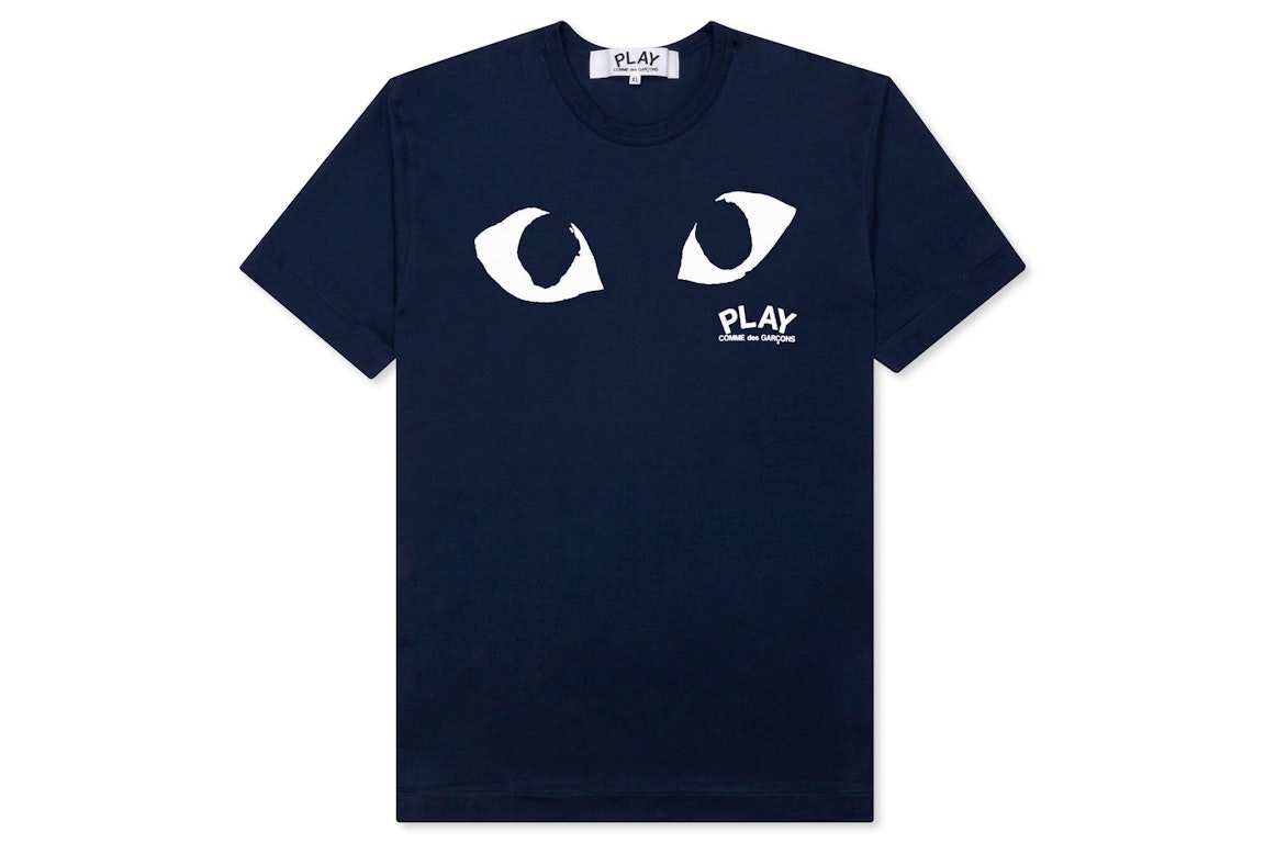 Pre-owned Cdg Play Comme Des Garcons Play Women's Eyes Logo T-shirt Navy