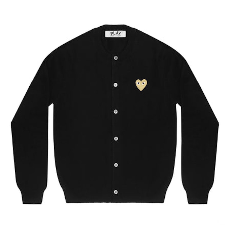Pre-owned Cdg Play Comme Des Garcons Play Women's Gold Heart Knit Cardigan Sweater Black