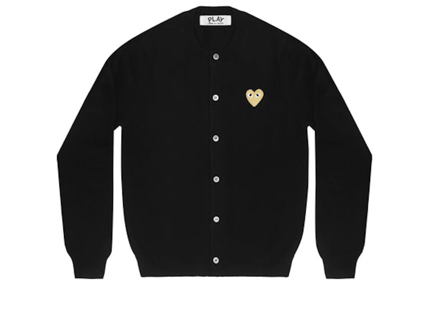 CDG Play Women's Gold Heart Knit Cardigan Sweater Black - US