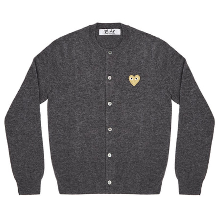 Pre-owned Cdg Play Comme Des Garcons Play Women's Gold Heart Knit Cardigan Sweater Grey