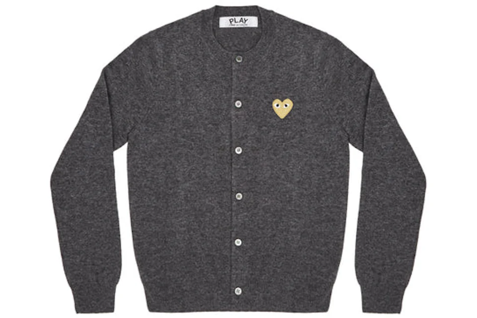 Comme des Garcons Play Women's Gold Heart Knit Cardigan Sweater Grey