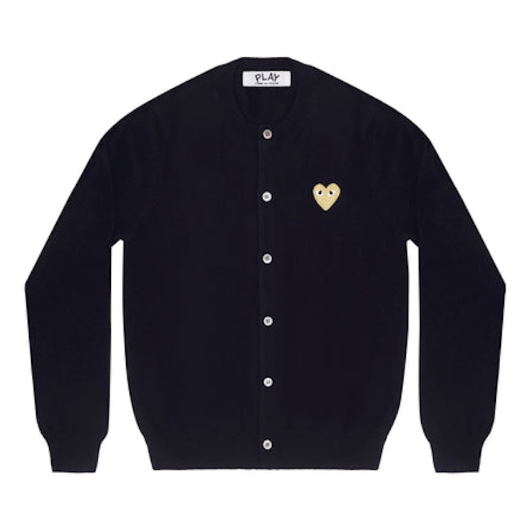 Pre-owned Cdg Play Comme Des Garcons Play Women's Gold Heart Knit Cardigan Sweater Navy