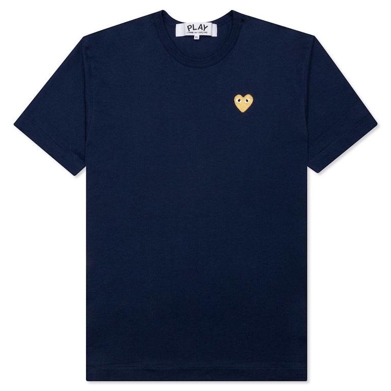 Pre-owned Cdg Play Comme Des Garcons Play Women's Gold Heart T-shirt Navy