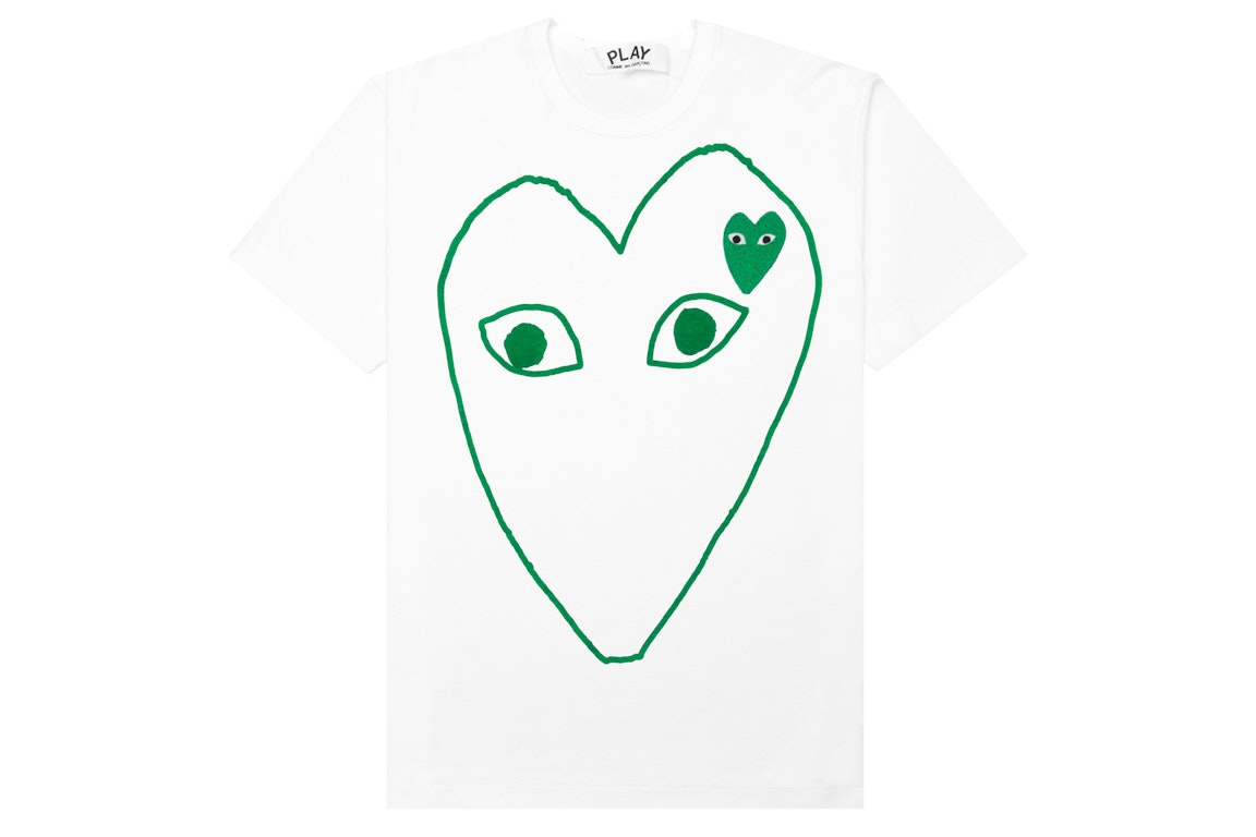 Pre-owned Cdg Play Comme Des Garcons Play Women's Green Emblem Outline T-shirt White