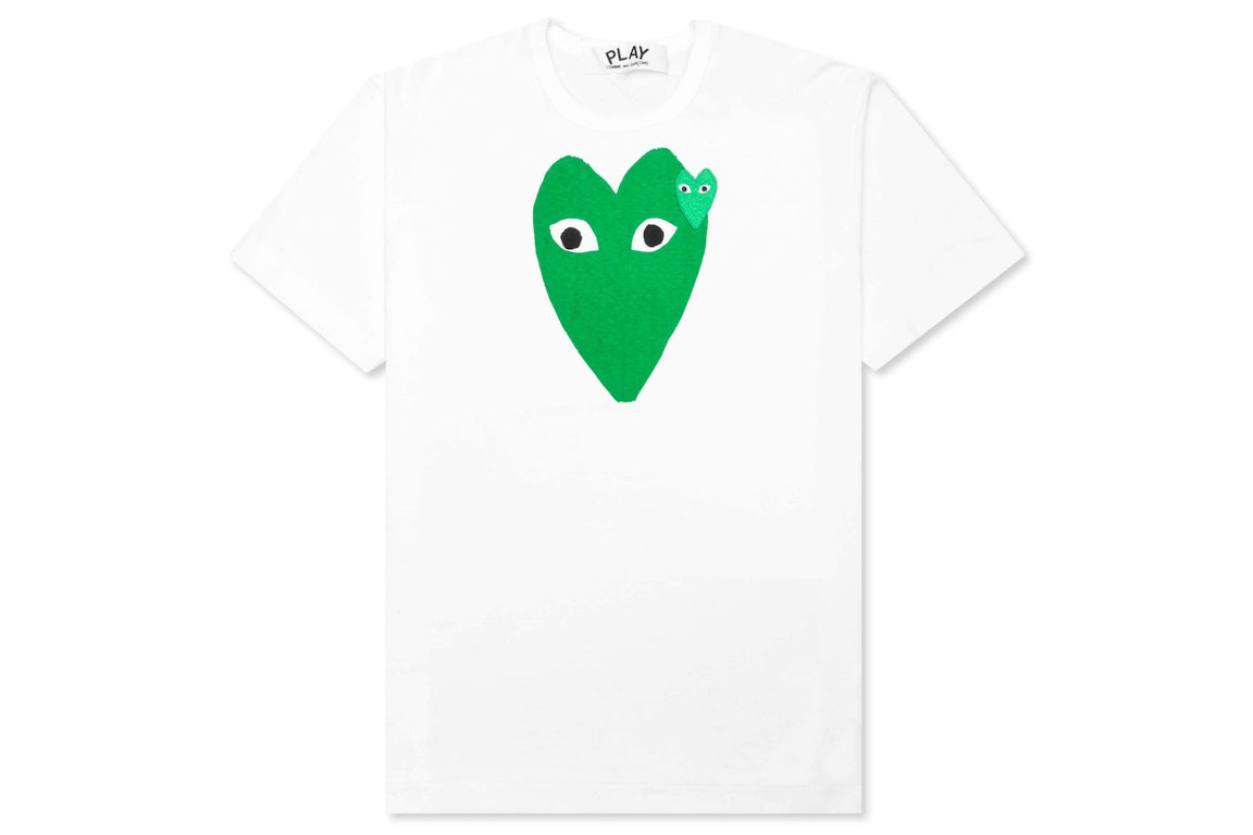 Pre-owned Cdg Play Comme Des Garcons Play Women's Green Hearts T-shirt White