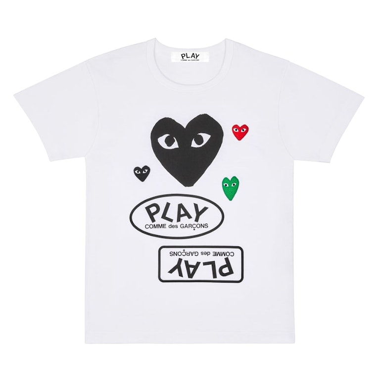 Pre-owned Cdg Play Comme Des Garcons Play Women's Multi Logo Black Heart T-shirt White