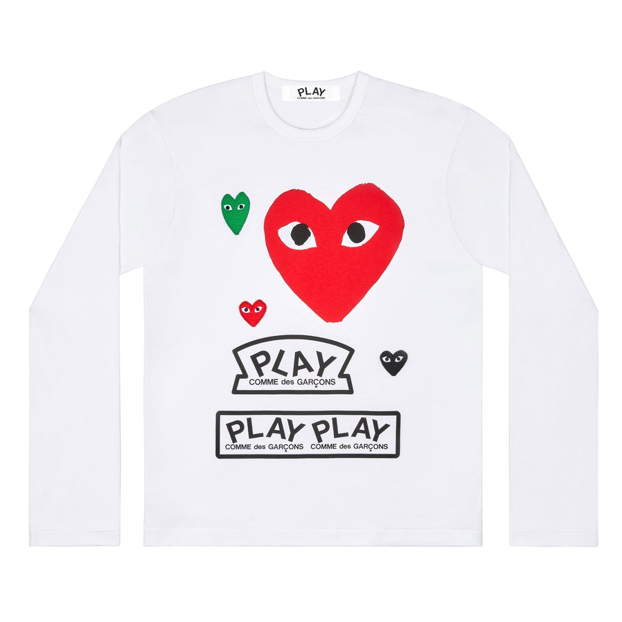 Comme des Garcons Play Women's Multi Logo Red Heart Long Sleeve T