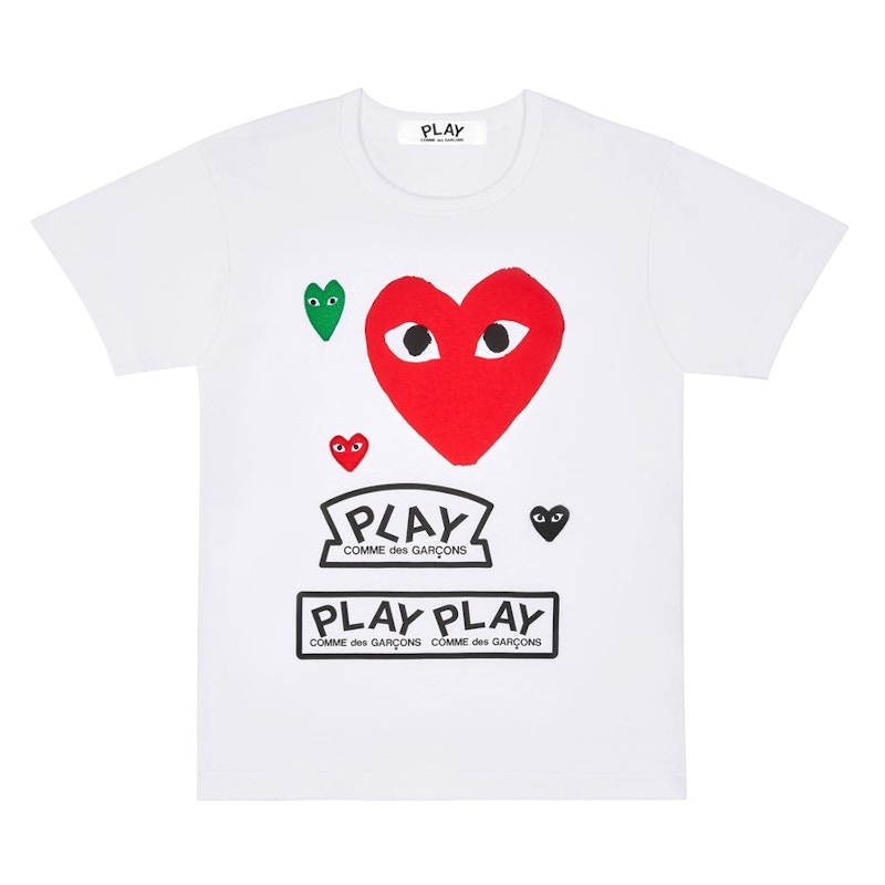 Comme des Garcons Play Women's Multi Logo Red Heart T-shirt White