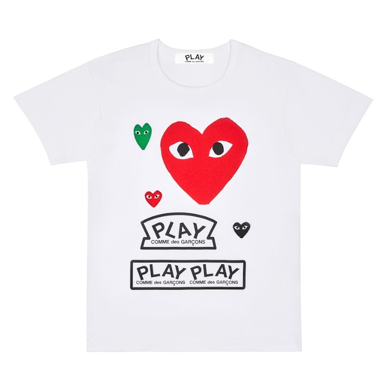 Pre-owned Cdg Play Comme Des Garcons Play Women's Multi Logo Red Heart T-shirt White