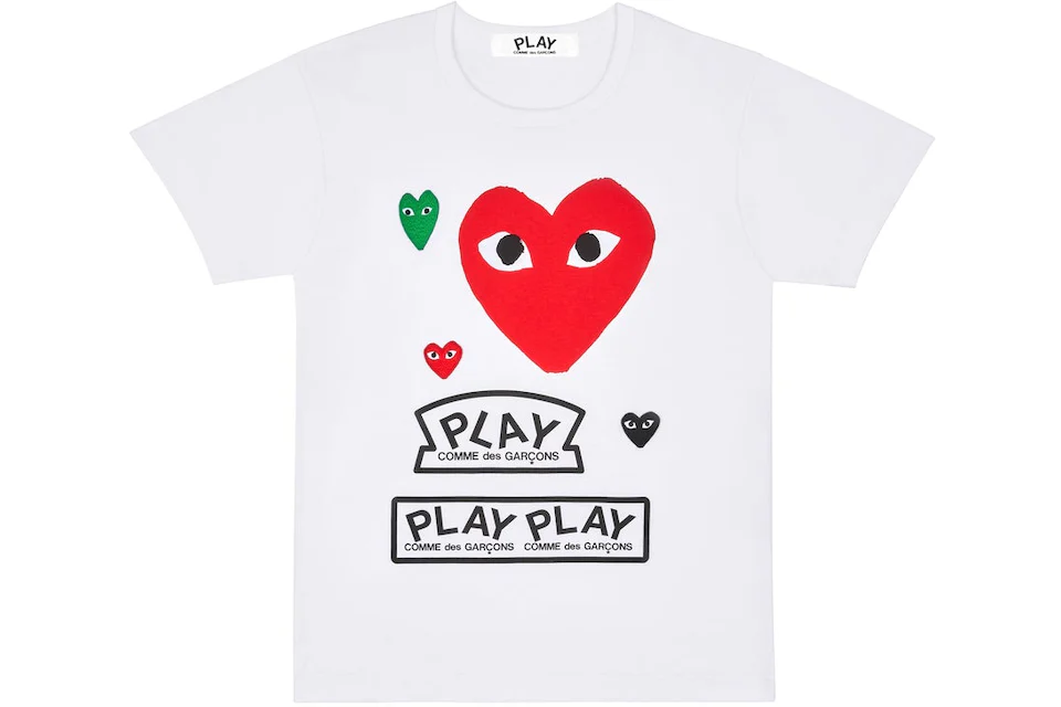 Comme des Garcons Play Women's Multi Logo Red Heart T-shirt White