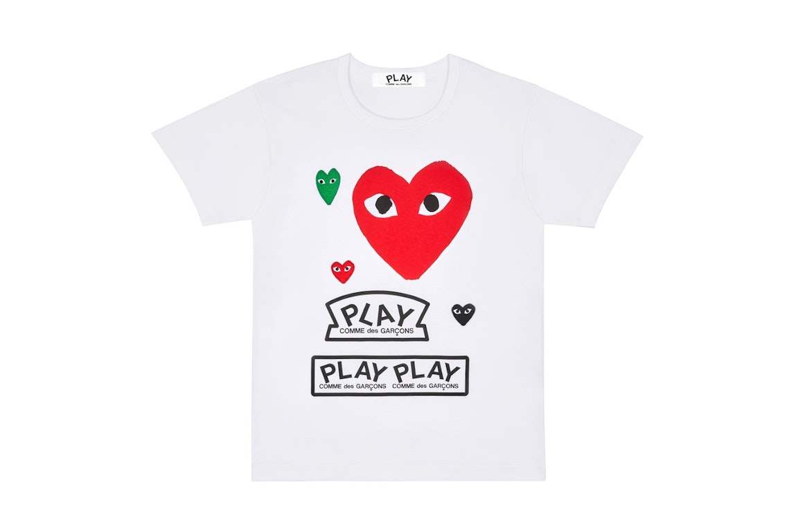 Pre-owned Cdg Play Comme Des Garcons Play Women's Multi Logo Red Heart T-shirt White