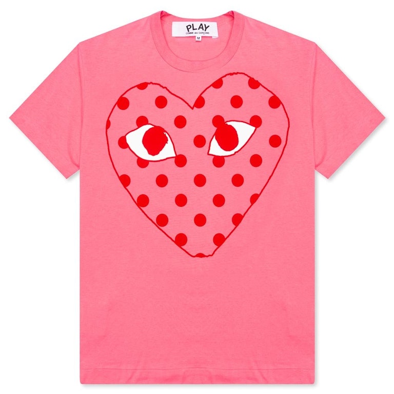 Pre-owned Cdg Play Comme Des Garcons Play Women's Pastelle Polka Dot Red Heart T-shirt Pink
