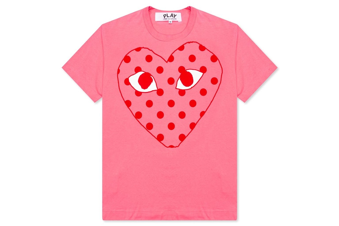Pre-owned Cdg Play Comme Des Garcons Play Women's Pastelle Polka Dot Red Heart T-shirt Pink