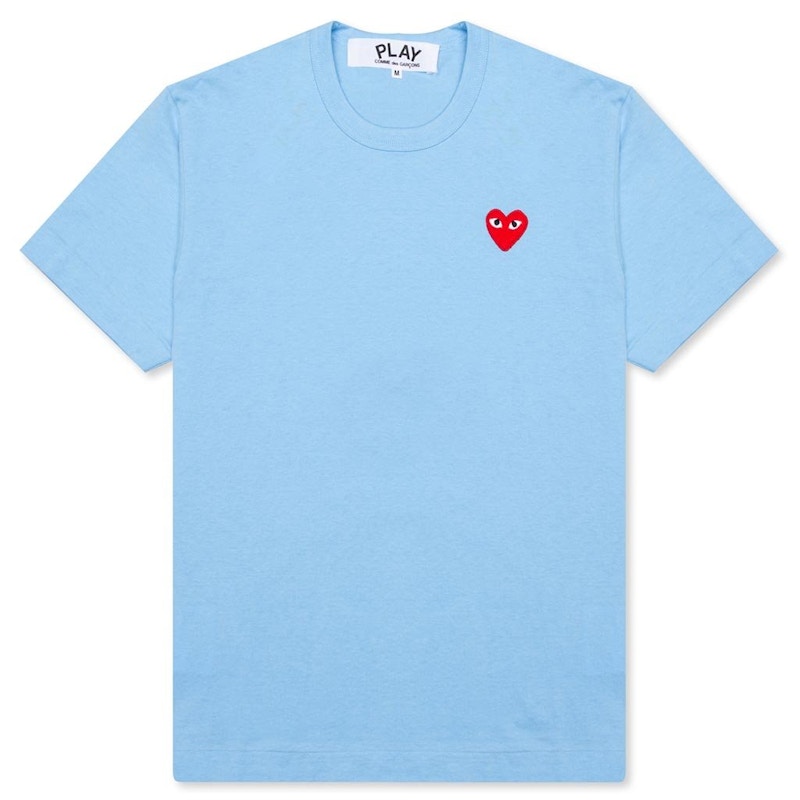 Pre-owned Comme Des Garçons Play Women's Pastelle Red Emblem T-shirt In Blue