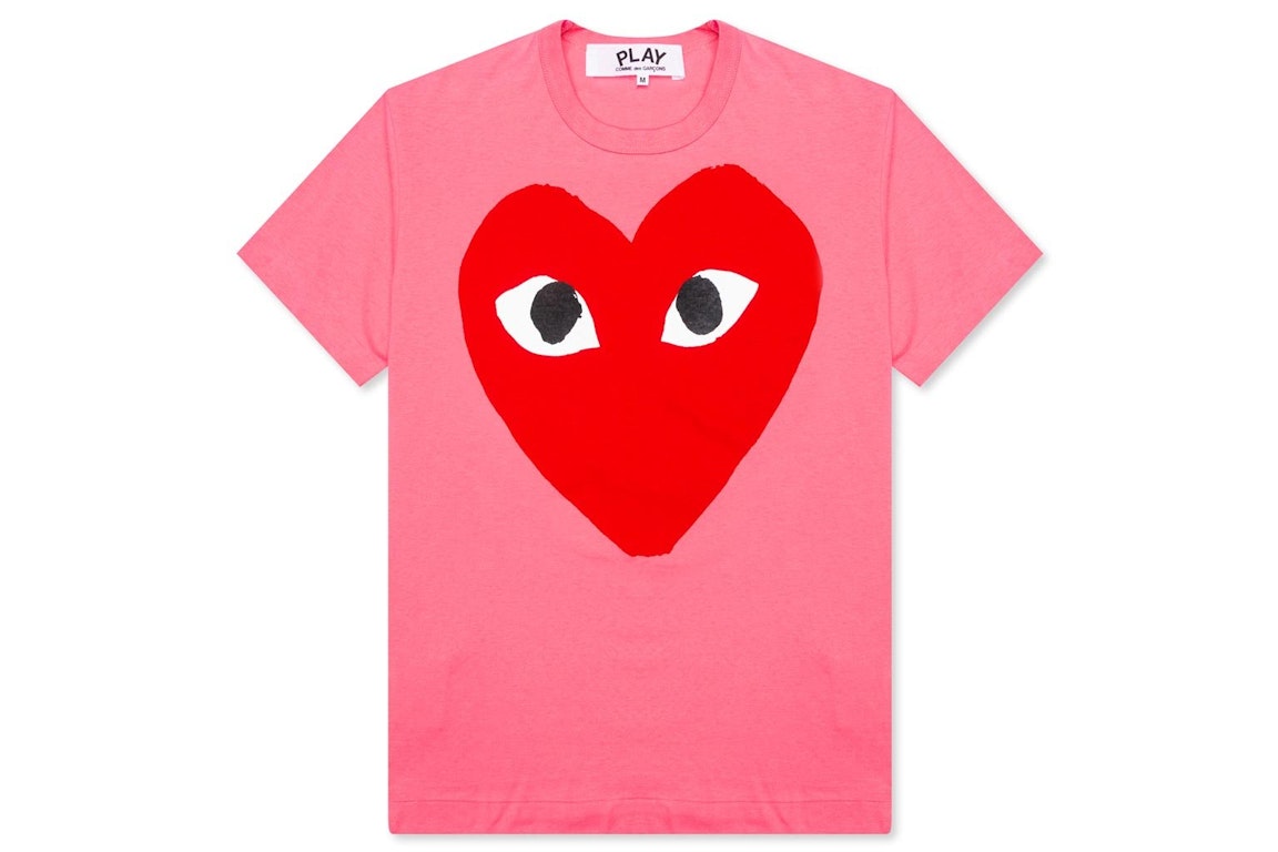 Pre-owned Cdg Play Comme Des Garcons Play Women's Pastelle Red Heart T-shirt Pink