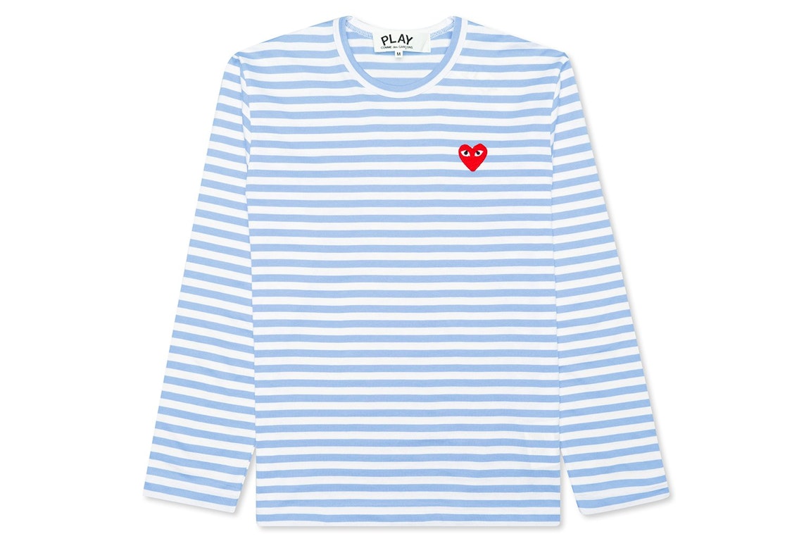 Pre-owned Cdg Play Comme Des Garcons Play Women's Pastelle Striped L/s T-shirt Blue/white