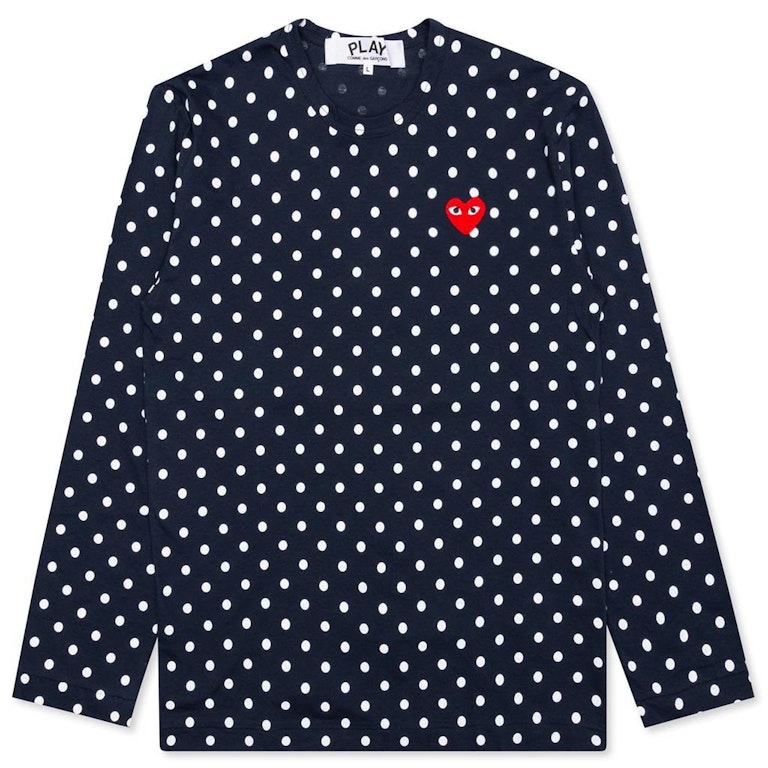 Pre-owned Cdg Play Comme Des Garcons Play Women's Polka Dot L/s T-shirt Navy
