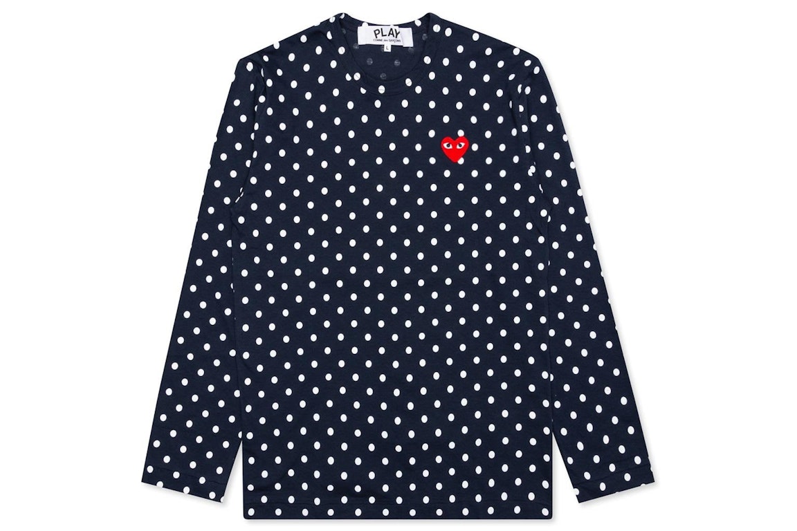 Pre-owned Cdg Play Comme Des Garcons Play Women's Polka Dot L/s T-shirt Navy