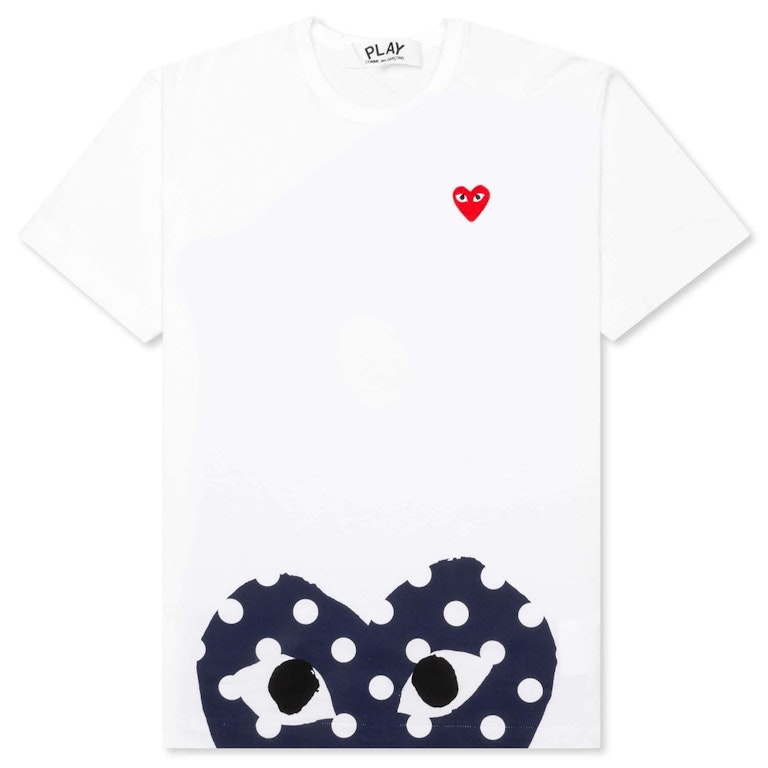 Pre-owned Cdg Play Comme Des Garcons Play Women's Polka Dot Navy Half Heart T-shirt White