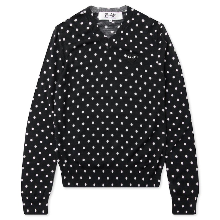 Pre-owned Cdg Play Comme Des Garcons Play Women's Polka Dot V Neck Sweater Black