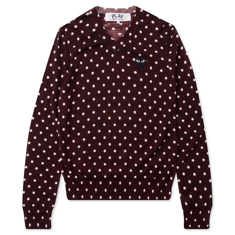 Pre-owned Cdg Play Comme Des Garcons Play Women's Polka Dot V Neck Sweater Burgundy