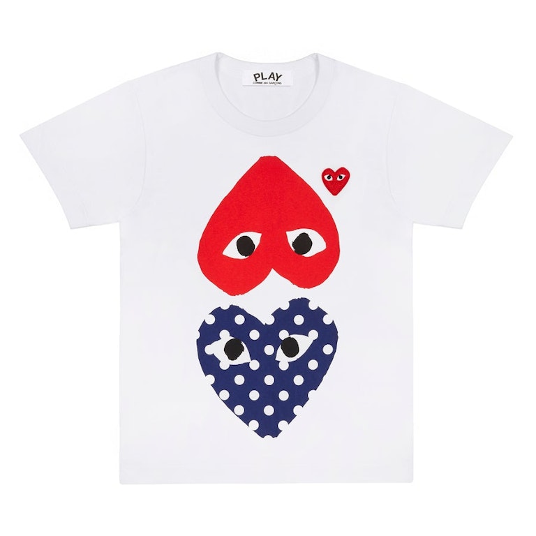 Pre-owned Cdg Play Comme Des Garcons Play Women's Polka Dot With Upside Down Heart T-shirt White