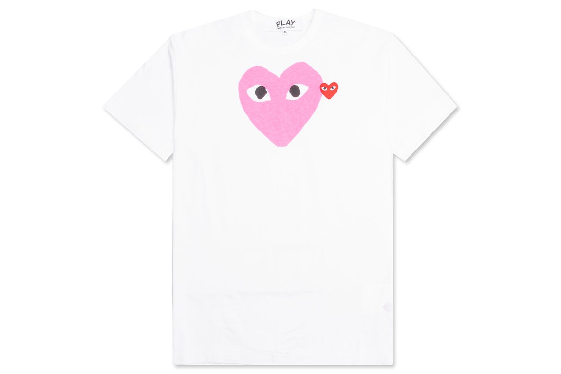 Pre-owned Cdg Play Comme Des Garcons Play Women's Red Emblem Heart T-shirt White/pink