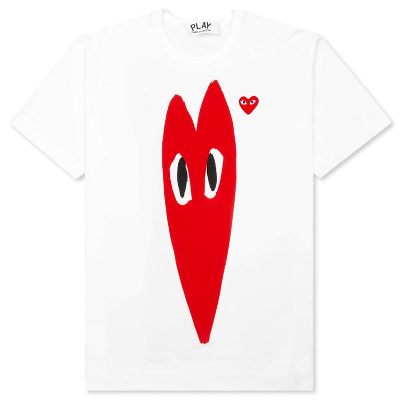 Pre-owned Comme Des Garçons Play Women's Red Emblem Long Heart T-shirt In White