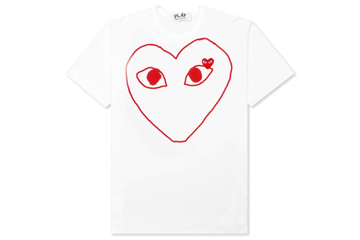 Pre-owned Cdg Play Comme Des Garcons Play Women's Red Emblem Outline T-shirt White