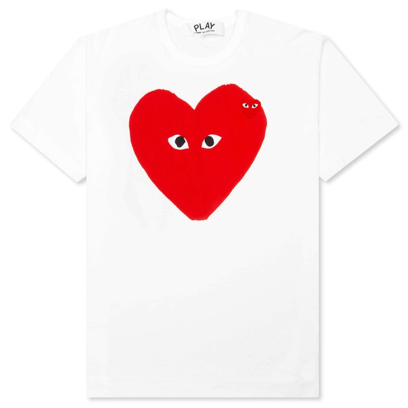 Pre-owned Comme Des Garçons Play Women's Red Emblem Small Eyes T-shirt In White