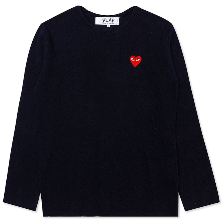 Pre-owned Cdg Play Comme Des Garcons Play Women's Red Heart Crewneck Sweater Navy