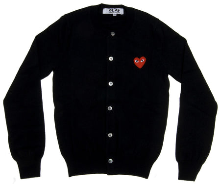Comme des Garcons Play Women's Red Heart Knit Cardigan Sweater Black